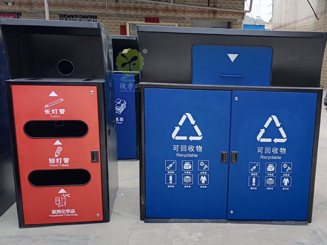 深圳羅湖住宅小區(qū)垃圾集中分類投放點不銹鋼烤漆桶罩